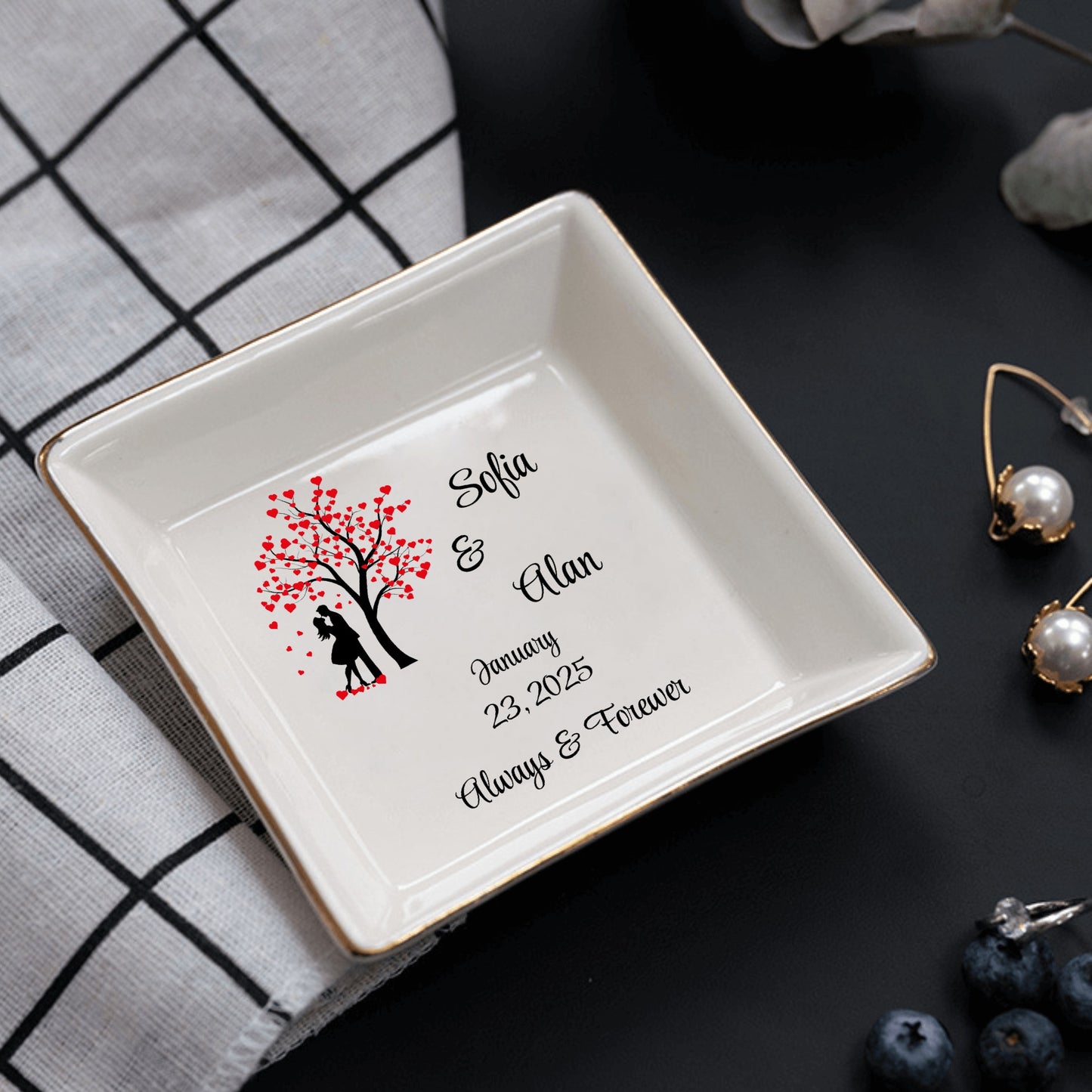 Custom Ceramic Square Dinner Plates – Happy Valentines Day Appetizer Plates Personalized Decor for Romantic Dinner