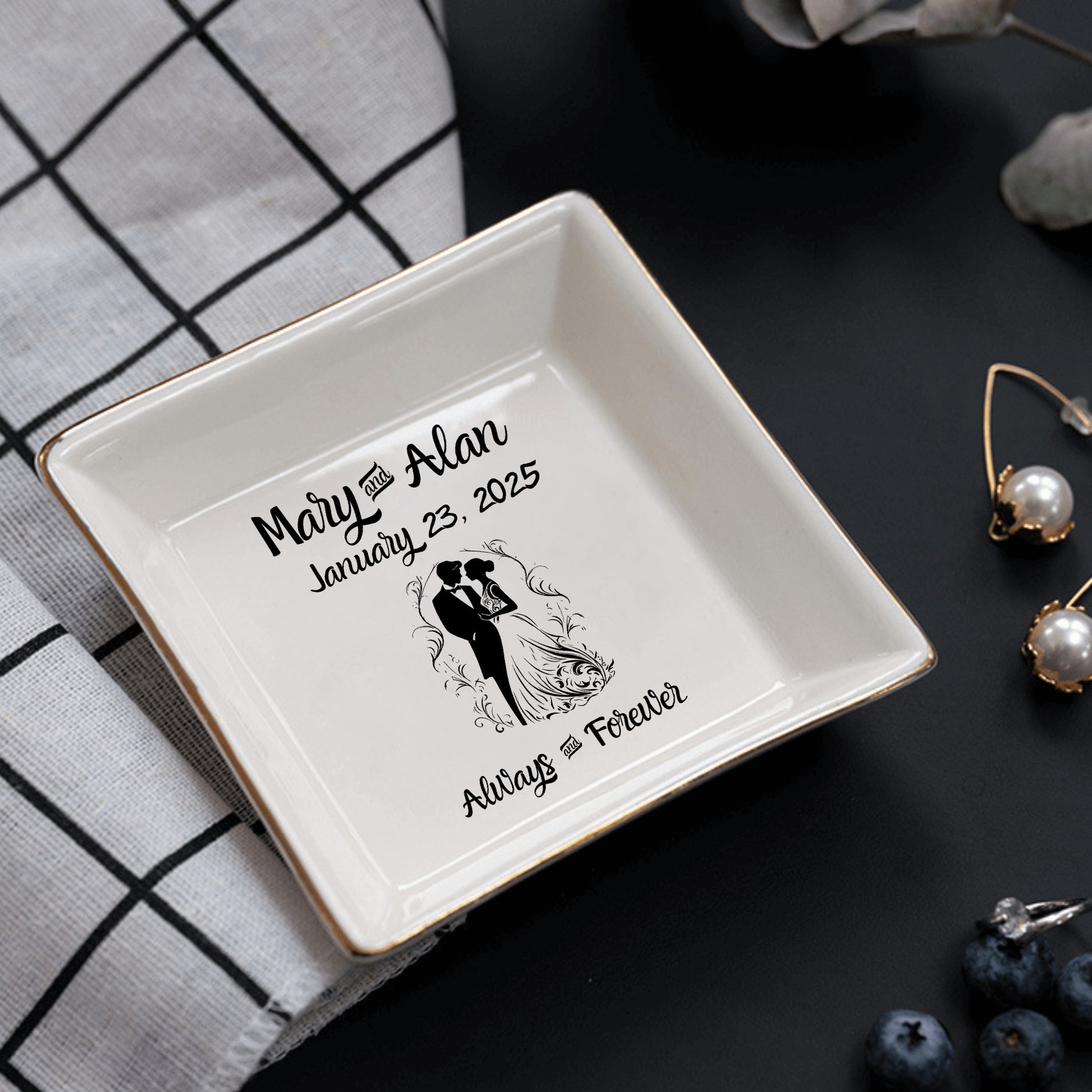 Ceramic Square Plates Weddings Day Appetizers Personalized Dinner Decor Romantic Custom Plates Table Setting Gift