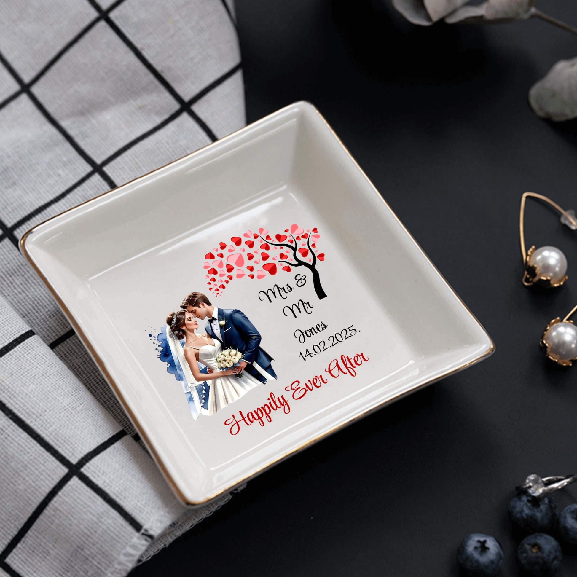 Ceramic Square Plates Weddings Day Appetizers Personalized Dinner Decor Romantic Custom Plates Table Setting Gift