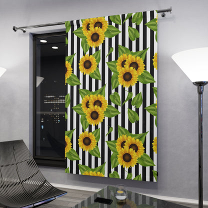 Window Curtains (1 Piece) Sunflowers on black and white