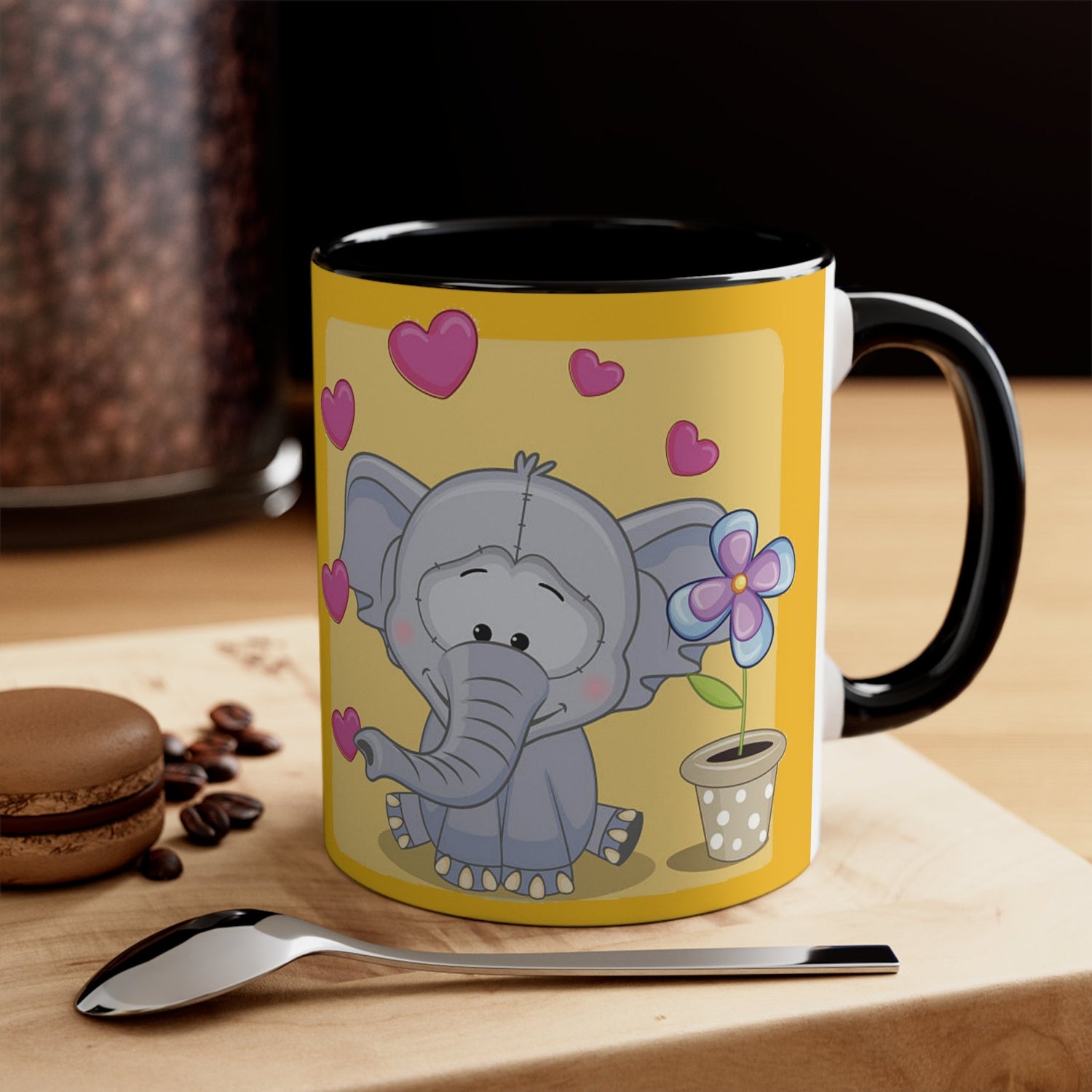 Accent Coffee Mug Elephant with Hearts