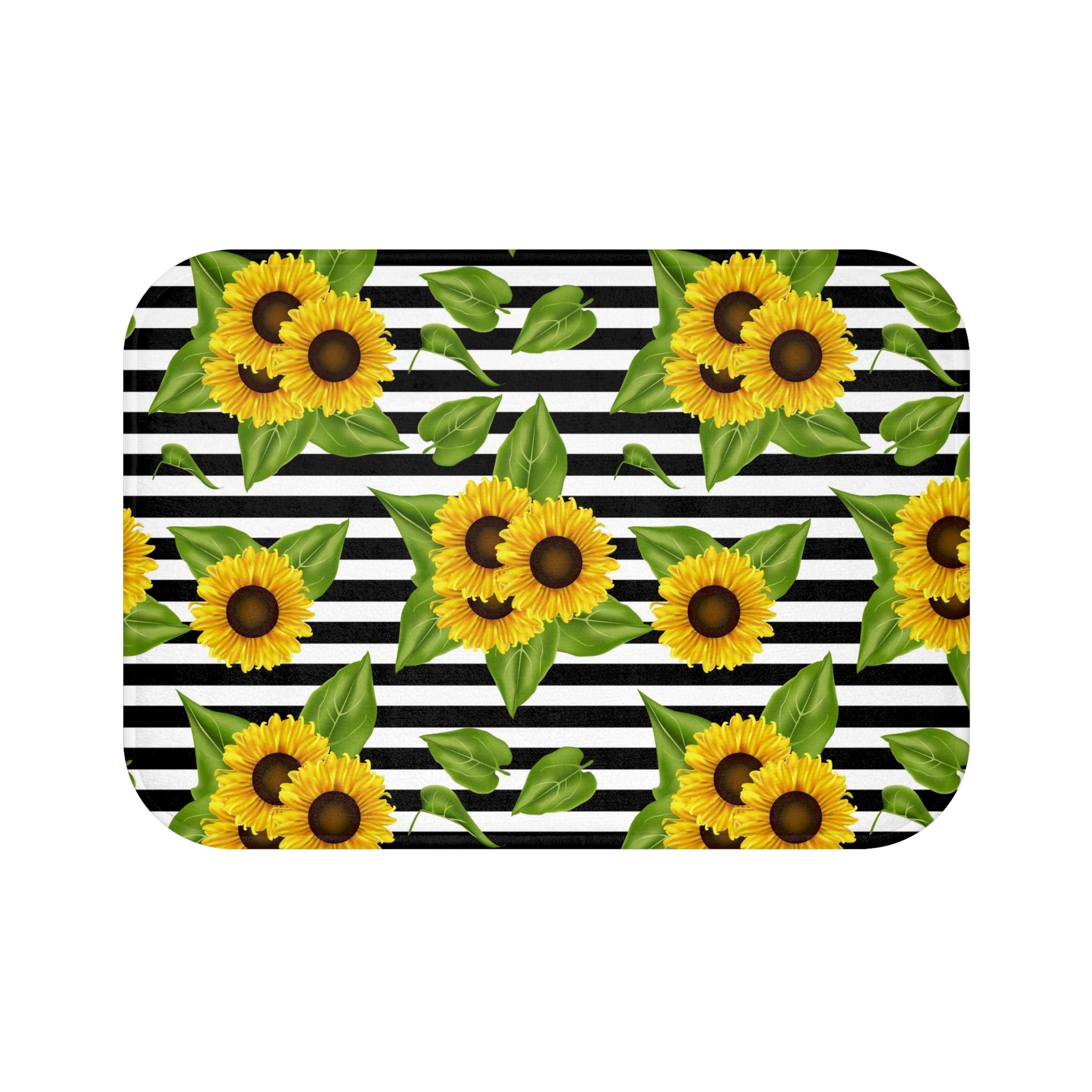 Bath Mat Sunflowers on black and white