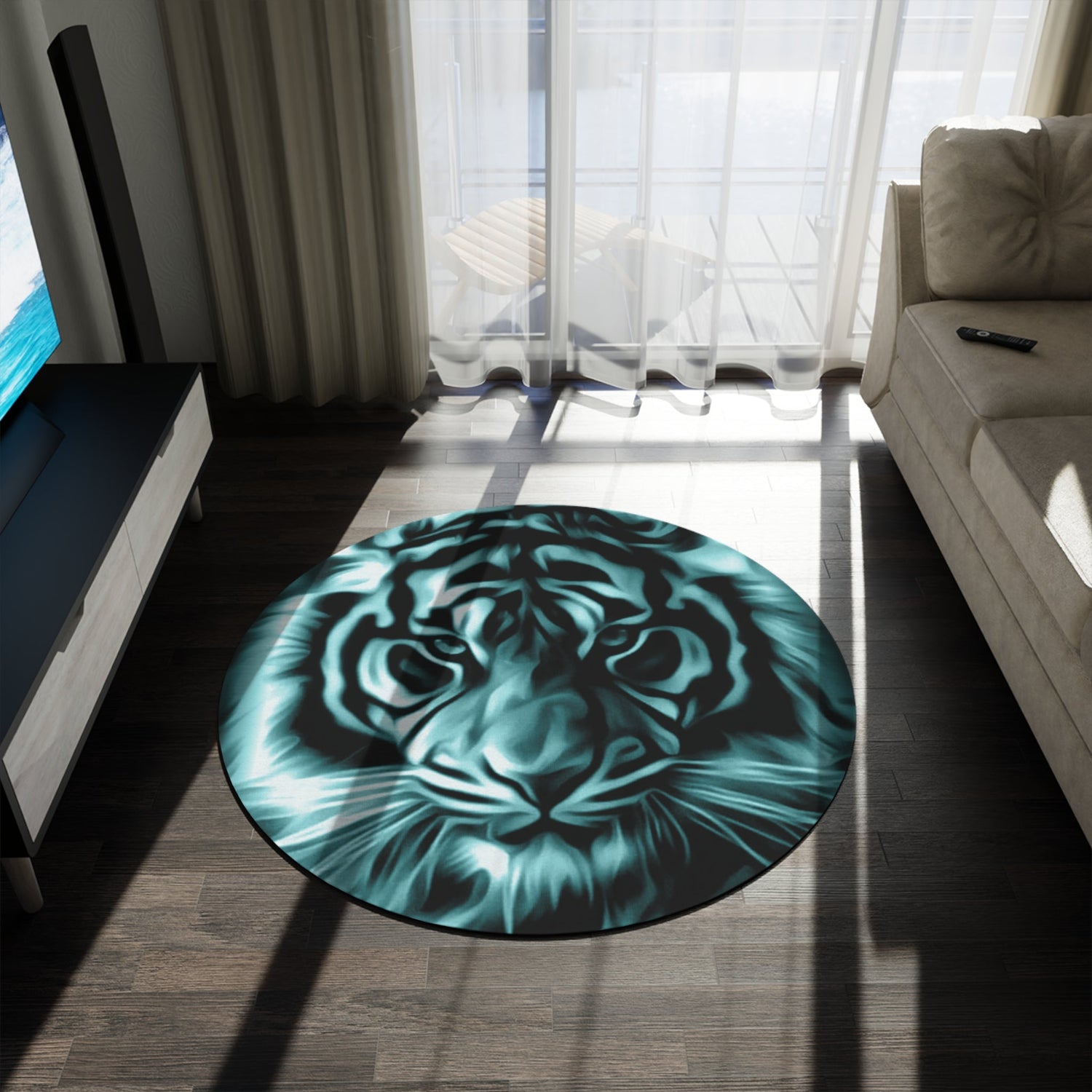 Round Rug Tiger, smaragd green