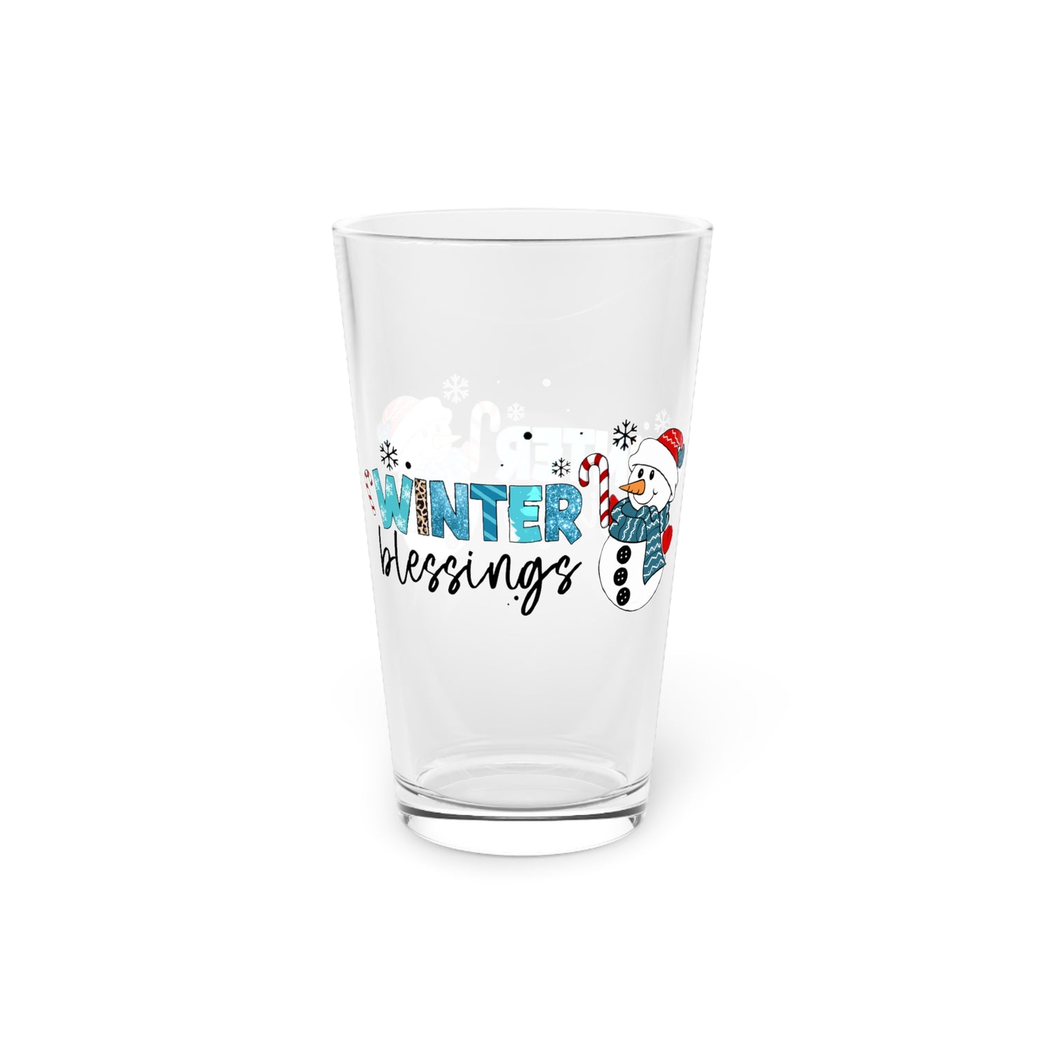 Pint Glass, 16oz Winter blessings Snowman Christmas