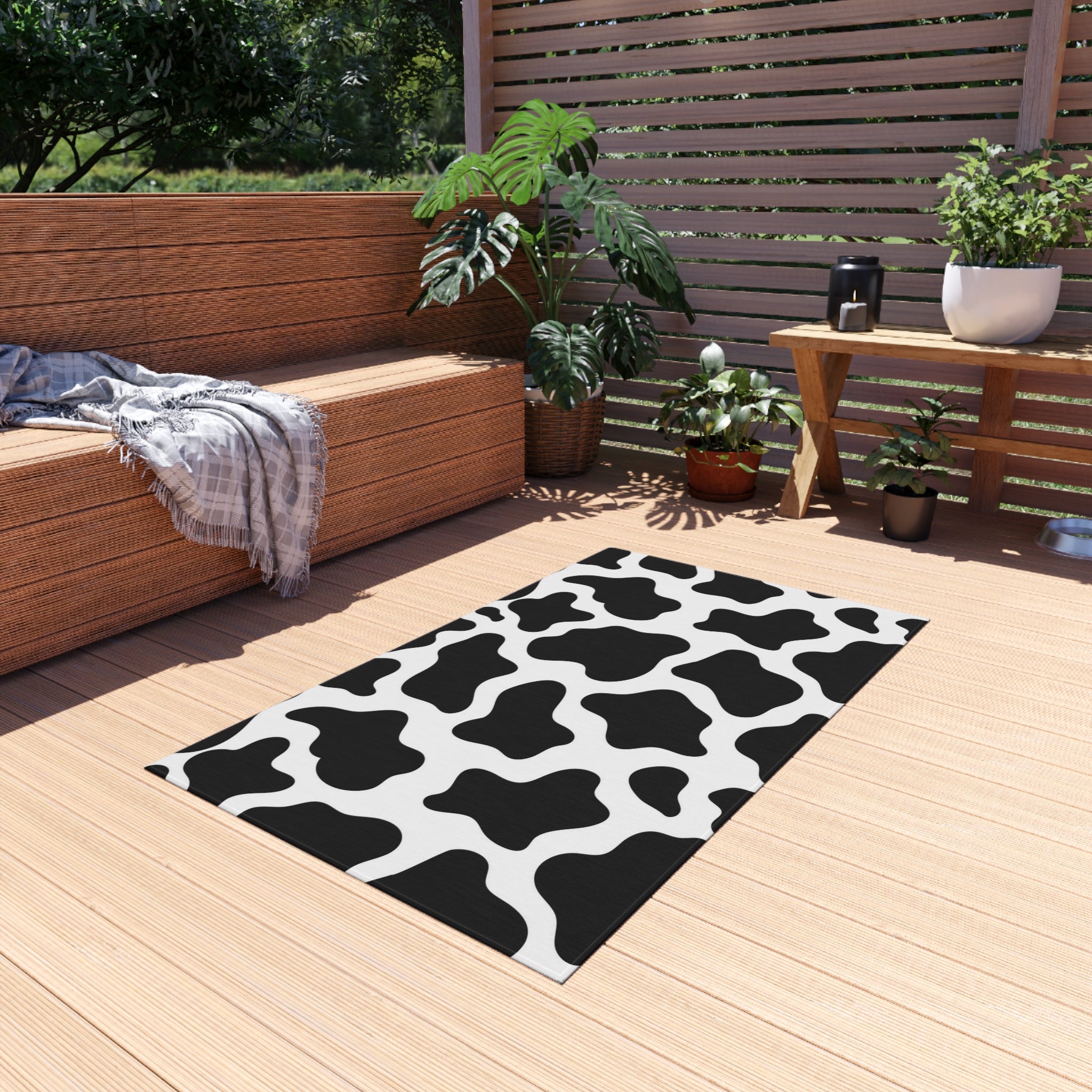 Outdoor and Area Rug Cow print,black and white