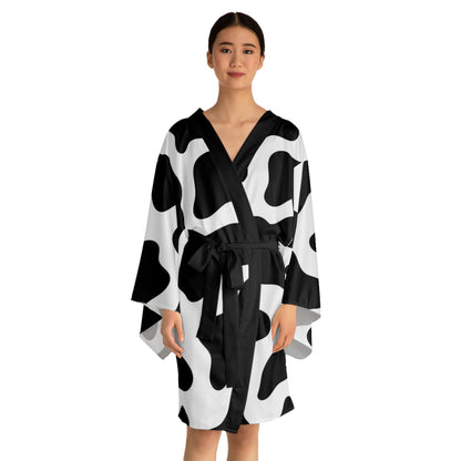 Long Sleeve Kimono Robe Beautiful Black and White