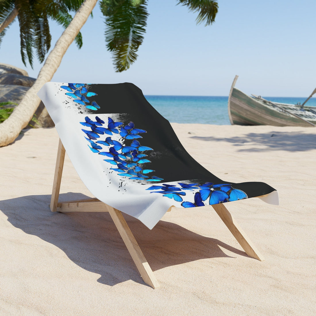 Beach Towel Butterflies on black and white