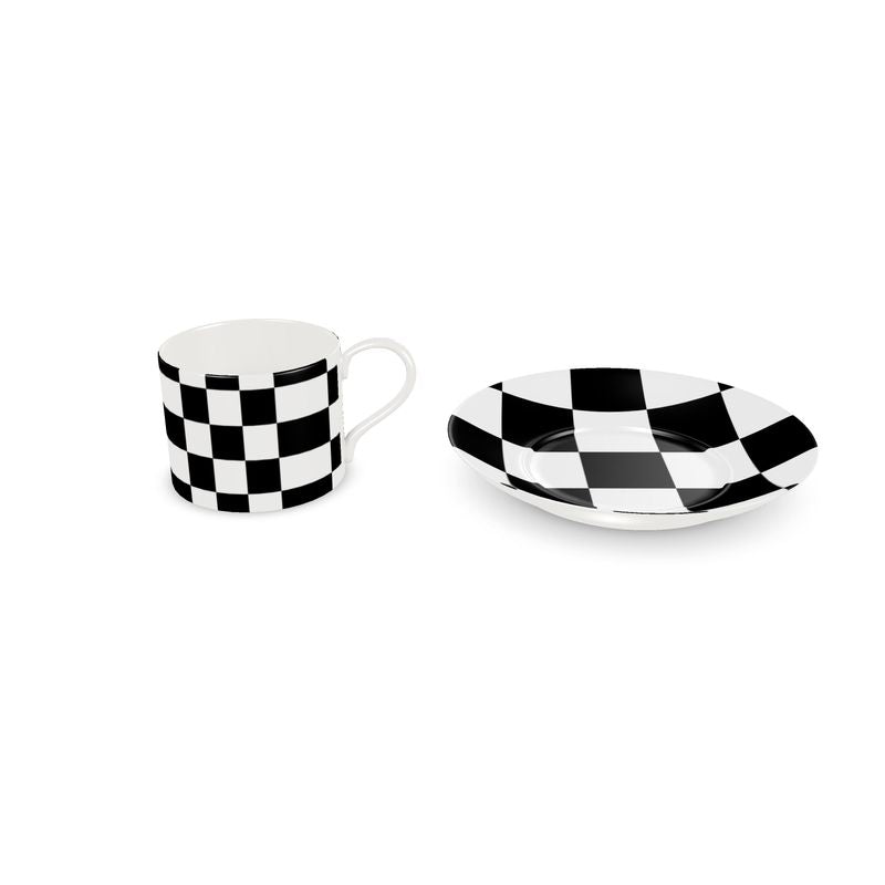 Black and white cup and saucer