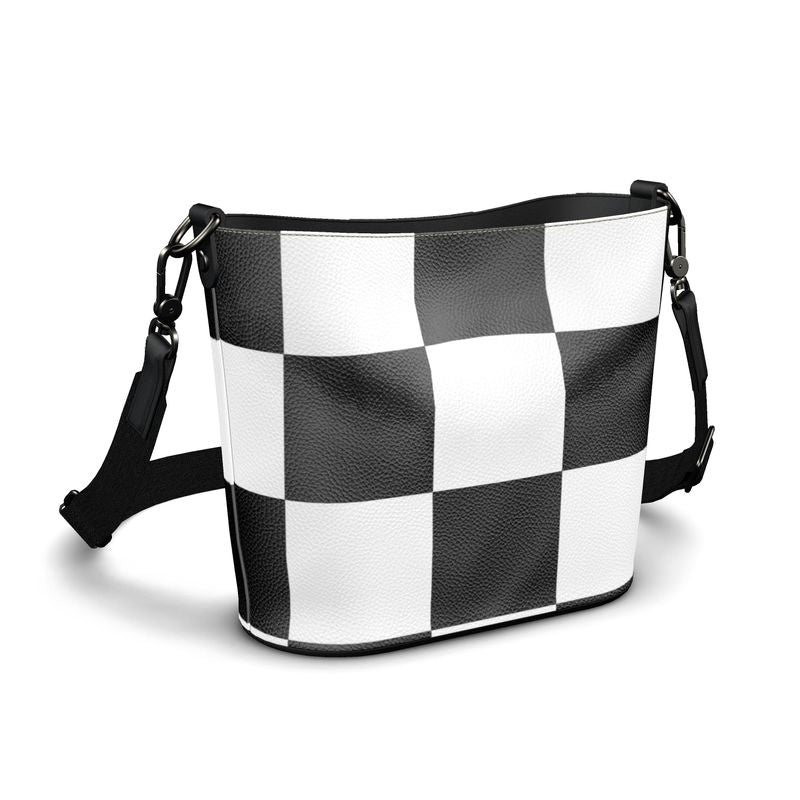 Penzance Large Leather Bucket Tote Black and White