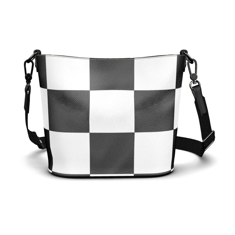 Penzance Large Leather Bucket Tote Black and White