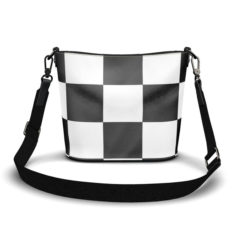 Penzance Large Leather Bucket Tote Black and White