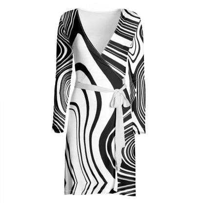 Wrap Dress black white abstract