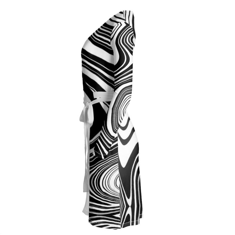 Wrap Dress black white abstract