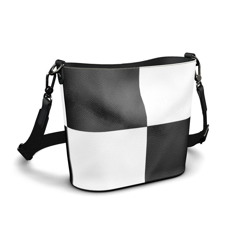 Penzance Large Leather Bucket Tote Black and White