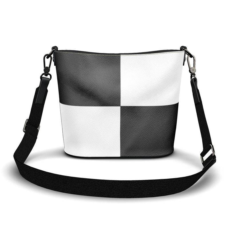 Penzance Large Leather Bucket Tote Black and White