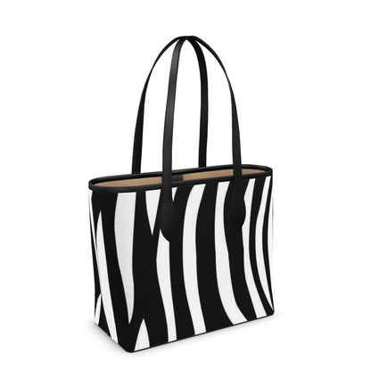 Leather City Shopper black white stripes