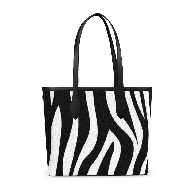 Leather City Shopper black white stripes