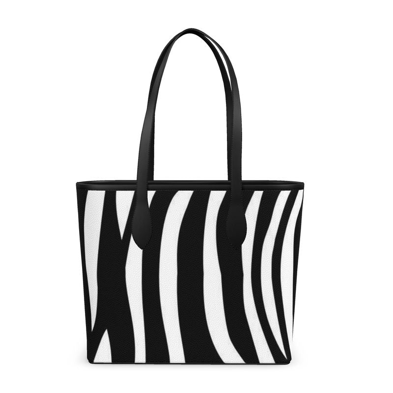 Leather City Shopper black white stripes