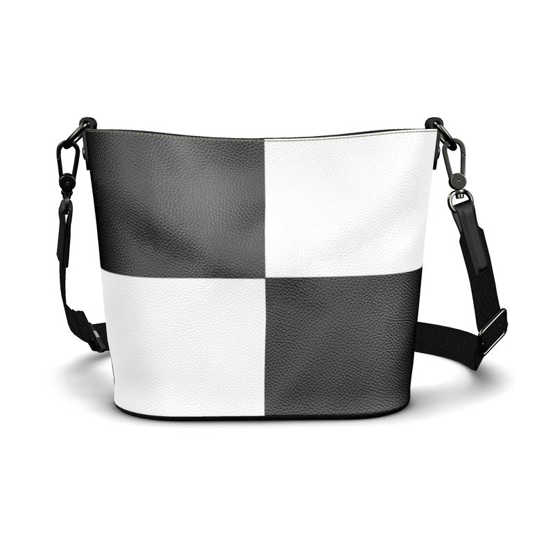 Penzance Large Leather Bucket Tote Black and White