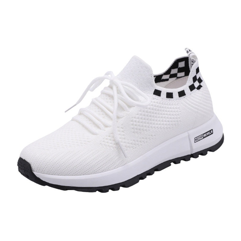 Spring and summer new women's shoes with soft soles, durable and lightweight, white shoes, fashionable and trendy, fly woven mesh running shoes, casual shoes