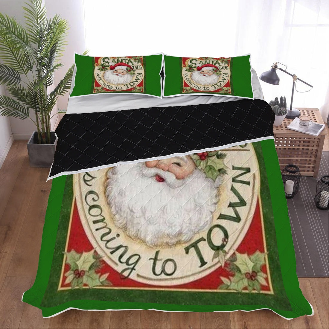 Polyester Quilt Bed Sets Santa Claus is coming to town