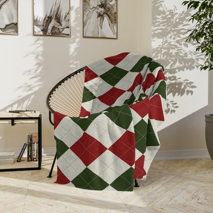 Velveteen Minky Blanket Christmas pattern red green