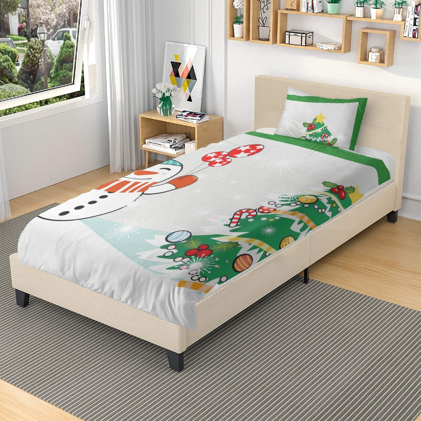 242. 3in1 Polyester Bedding Set Snowman and Christmas tree - HomeClothesJewelry