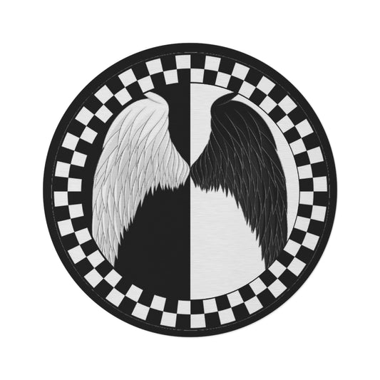 Round Rug Wings on Black and White Area Rug