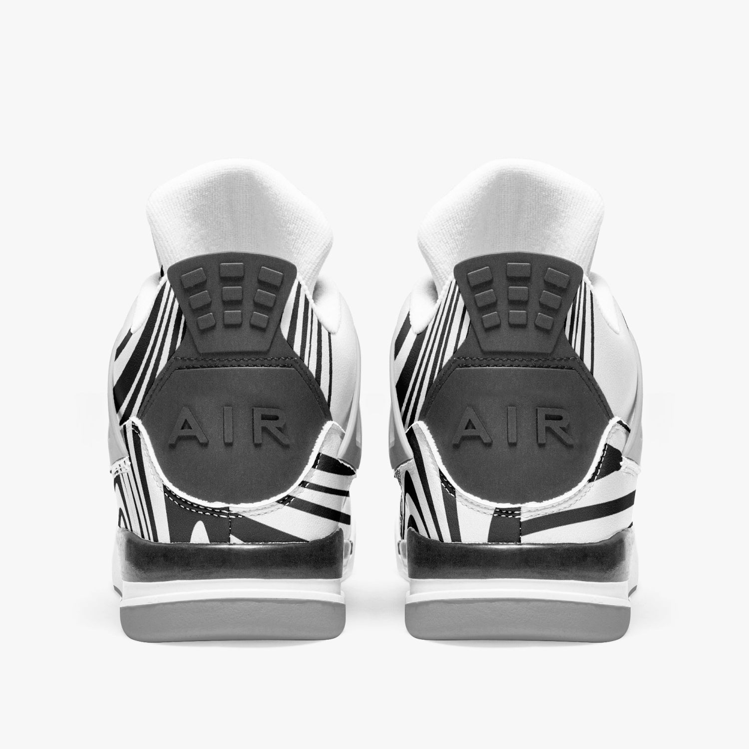 Elevate Your Style with Abstract Black and White AJ4 Basketball Sneakers - Grey Sole - Luxury Edition