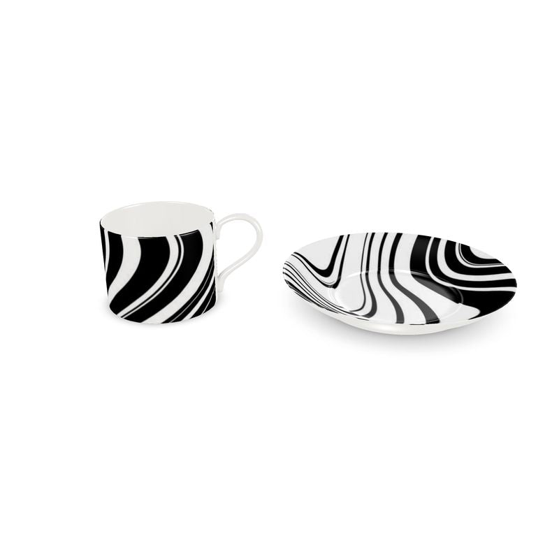 Cup and Saucer black white abstract decoration