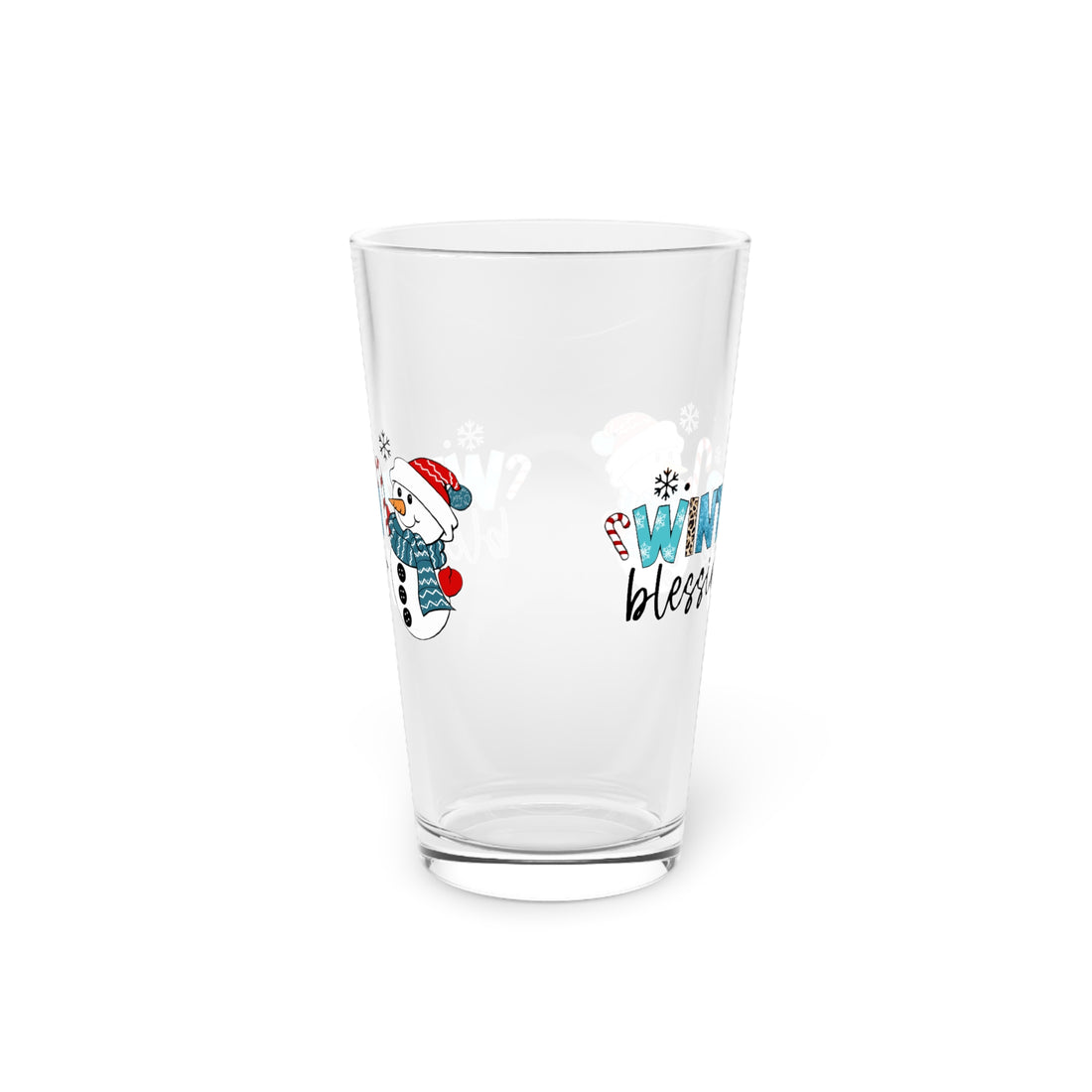 Pint Glass, 16oz Winter blessings Snowman Christmas