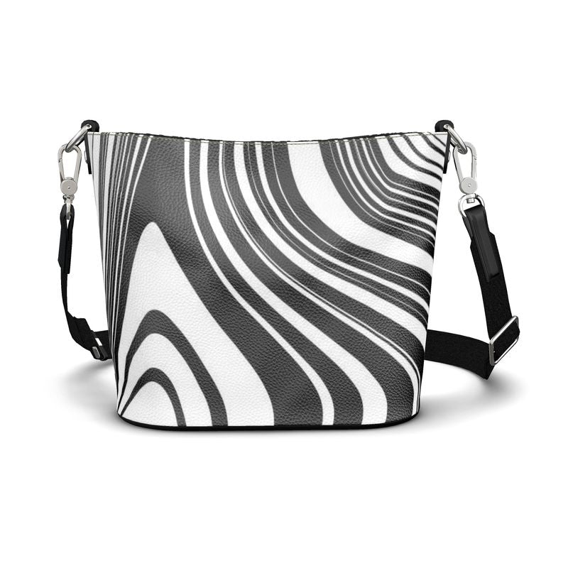 Penzance Large Leather Bucket Tote Black and White