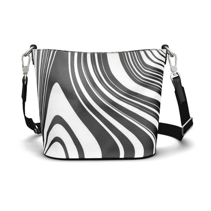 Penzance Large Leather Bucket Tote Black and White