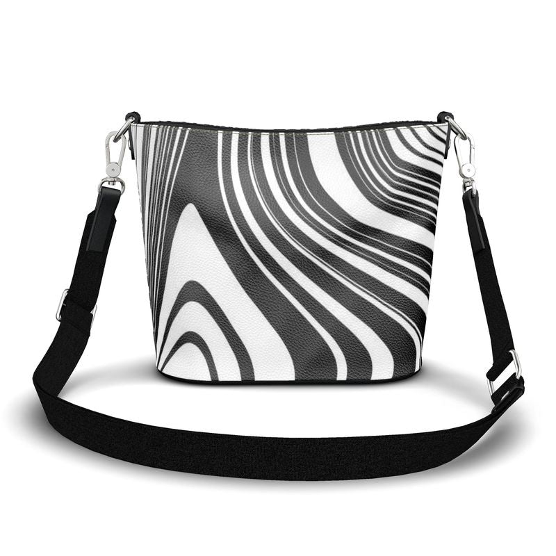 Penzance Large Leather Bucket Tote Black and White