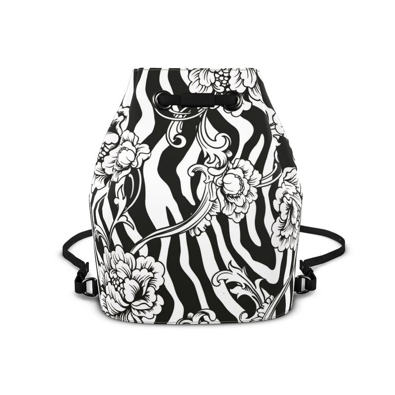 Bucket Backpack Roses black and White