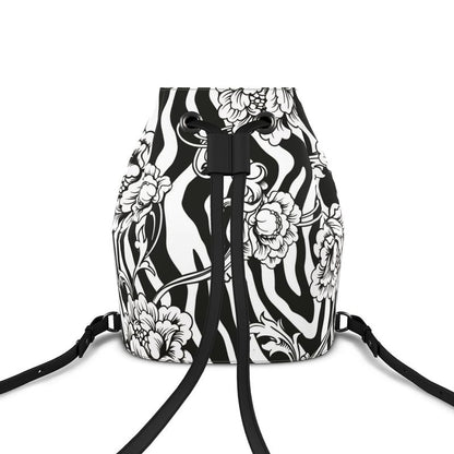 Bucket Backpack Roses black and White