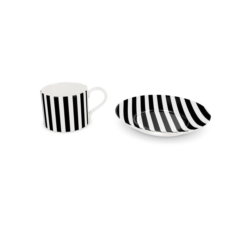 Cup and Saucer Black and White stripes