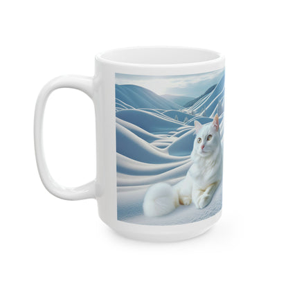 Ceramic Mug White Cat in Snow