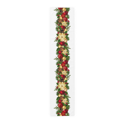 Table Runner (Cotton, Poly) Poinsettia Christmas