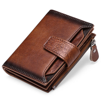 Men's short genuine leather wallet first layer cowhide Korean style fashion casual wallet driver's license wallet father's day gift