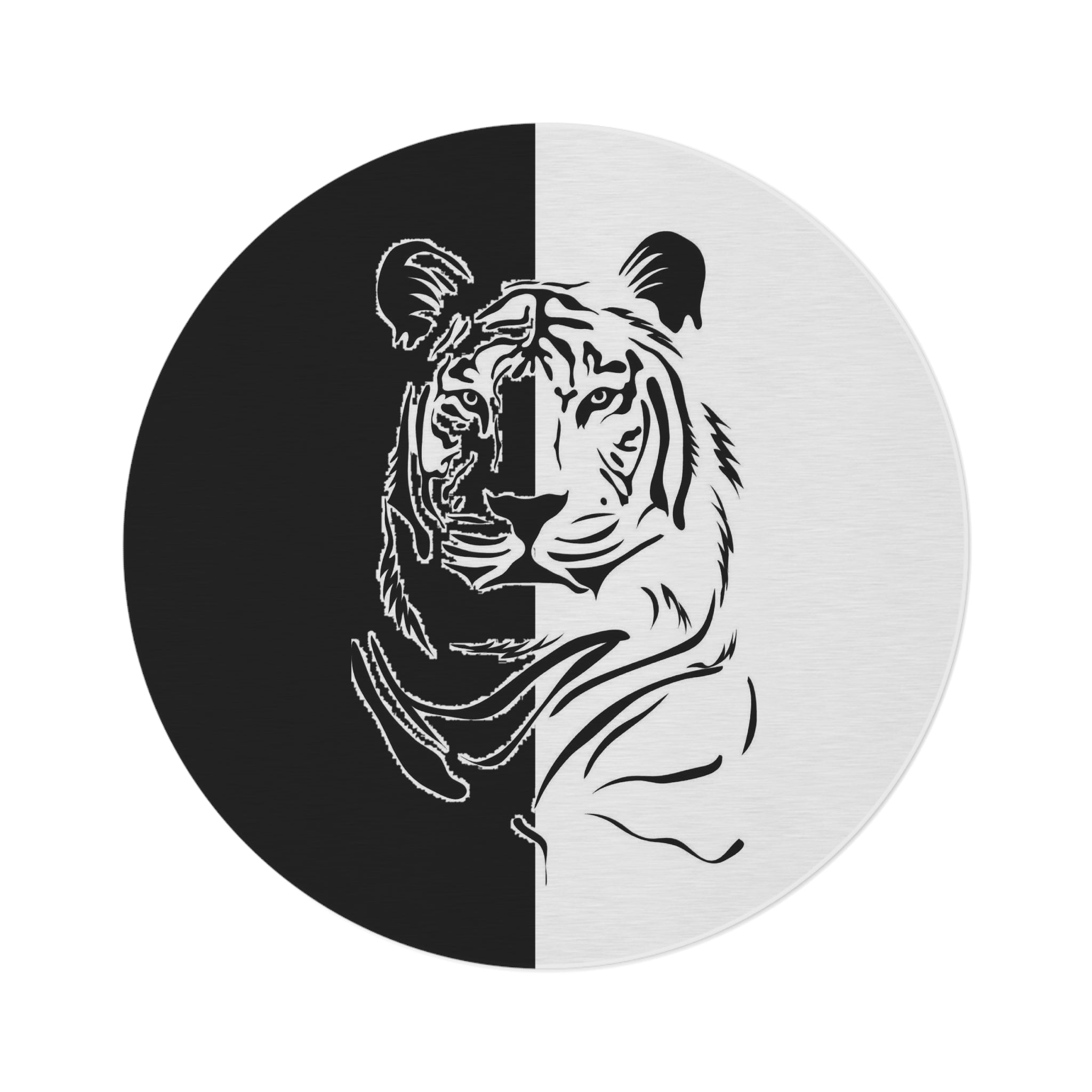 Round Rug Tiger Black White