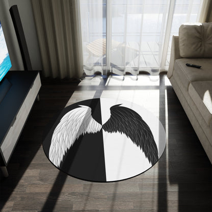 Round Rug Angel Wings black white