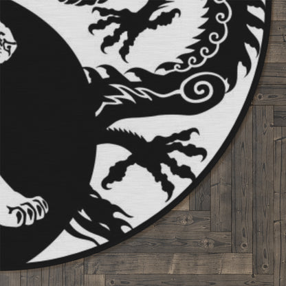 Round Rug black and white Tiger and Dragon