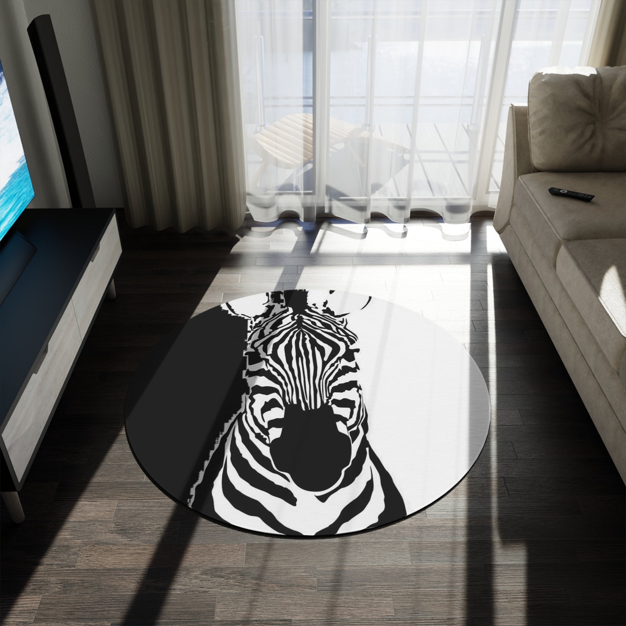 Round Rug Zebra  black white