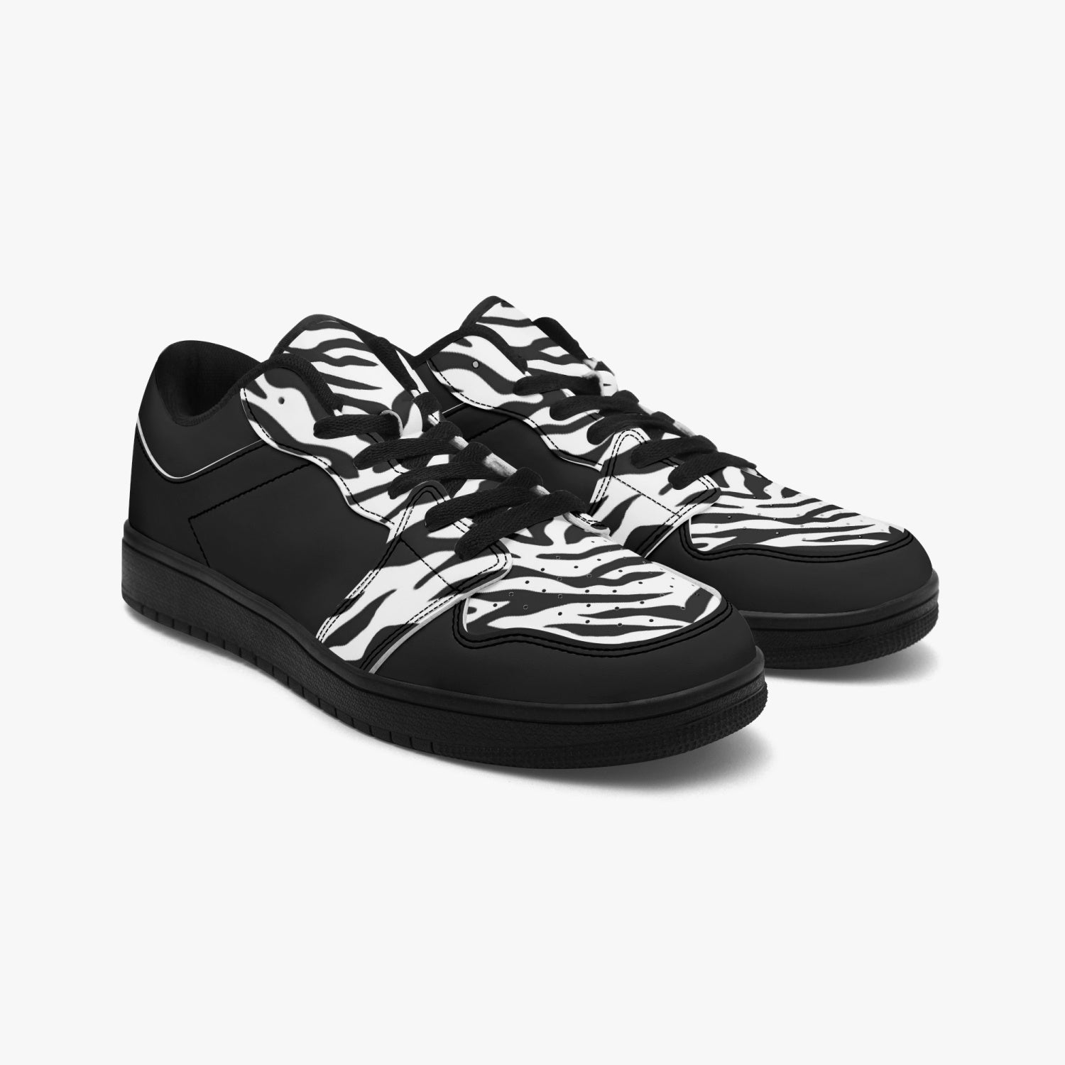 Low-Top Leather Sneakers - Black with Zebra print