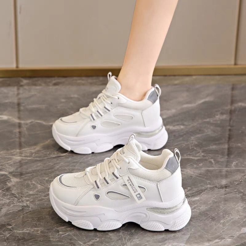 Real leather raised dad shoes new thick soled air cushion shock-absorbing sports shoes casual women's shoes