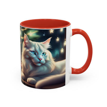 Accent Coffee Mug White Cat Christmas