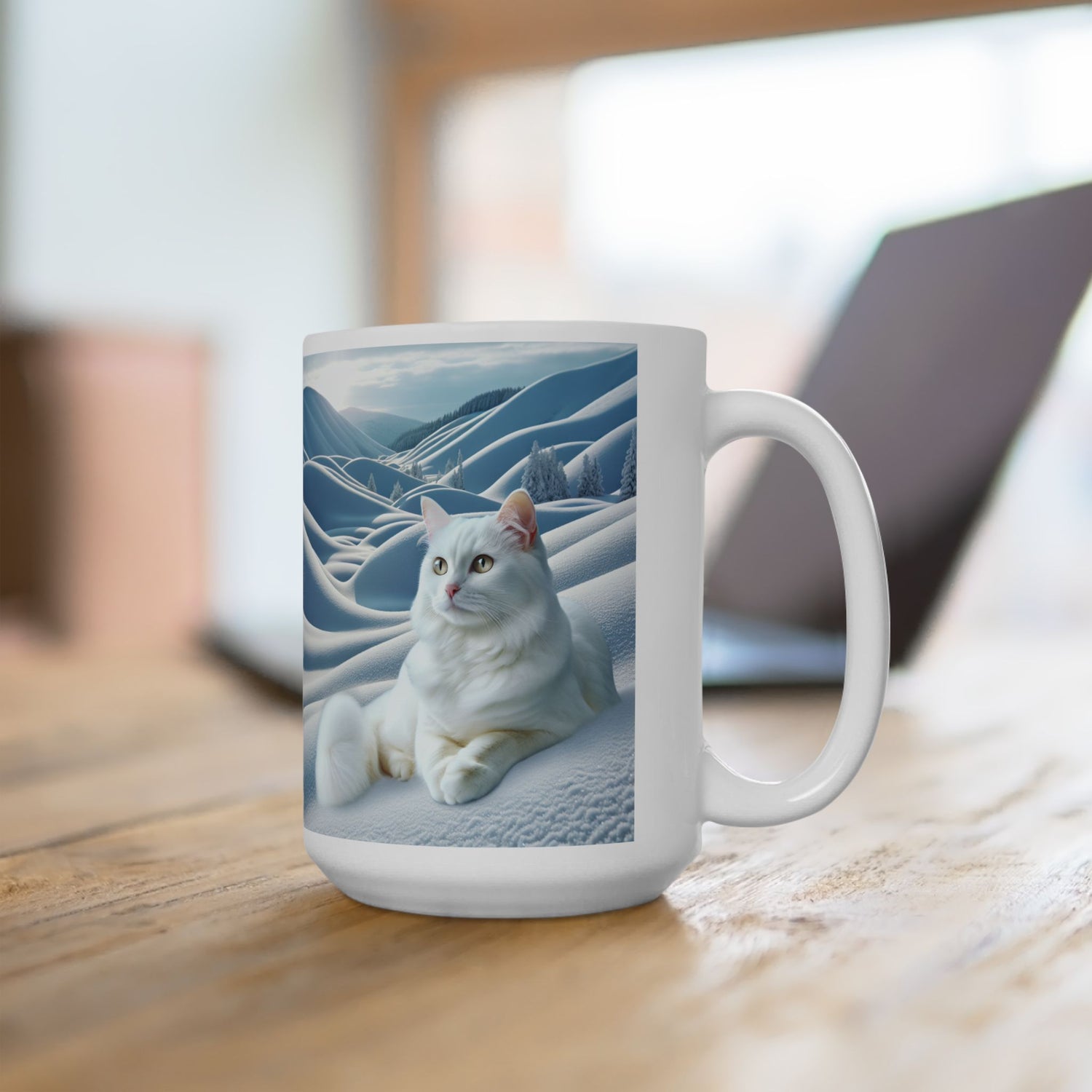 Ceramic Mug White Cat in Snow