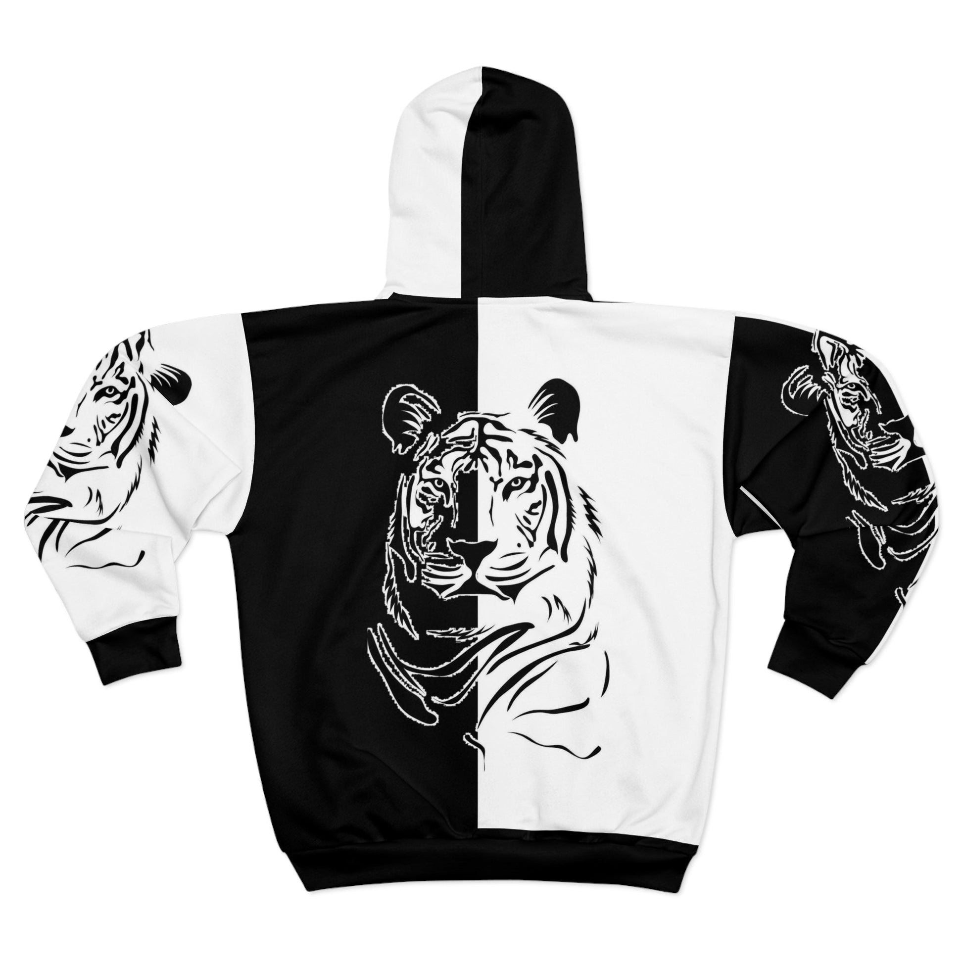 Unisex Zip Hoodie Tiger Black and White - All Over Prints