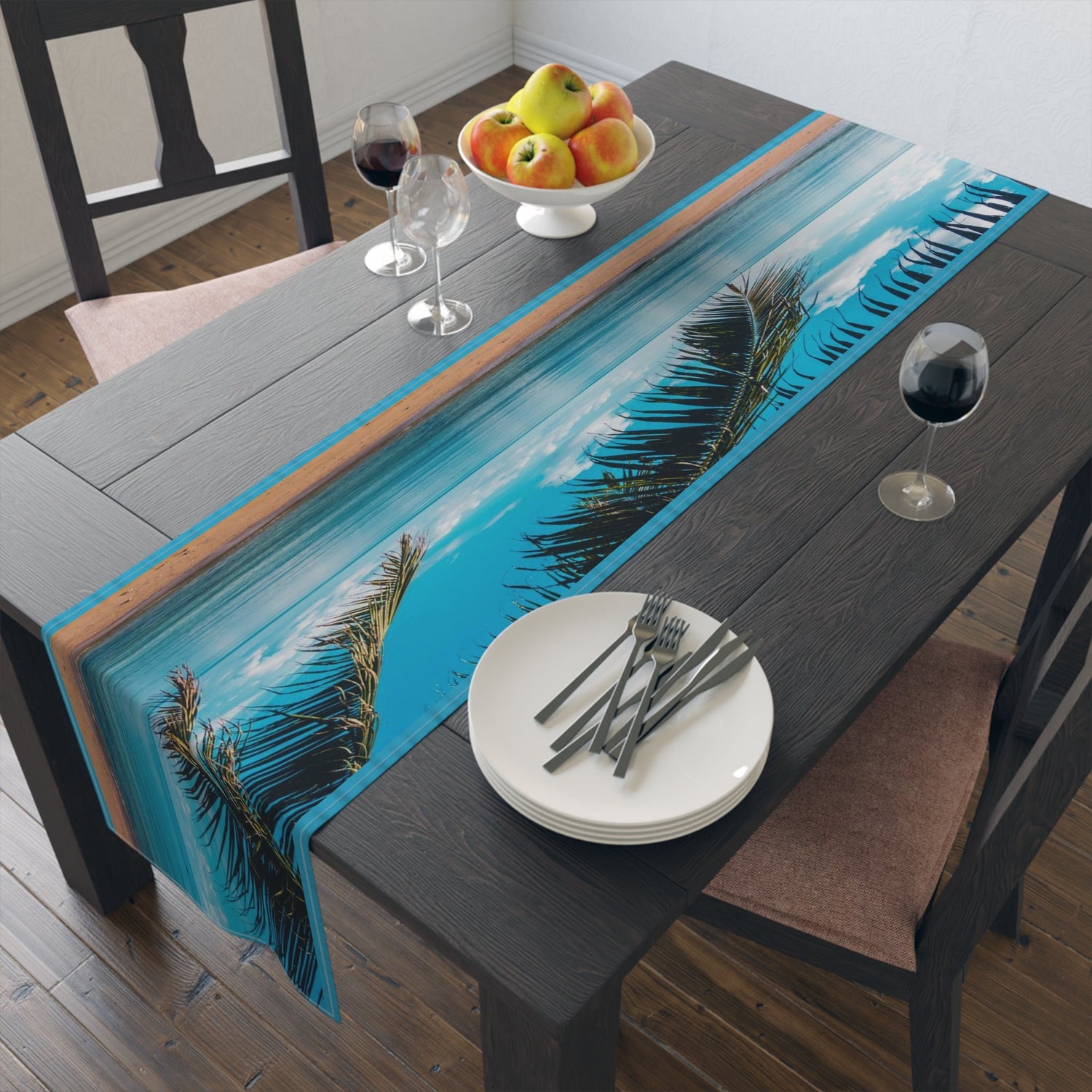 Table Runner (Cotton, Poly)  Seaside with Palm Trees